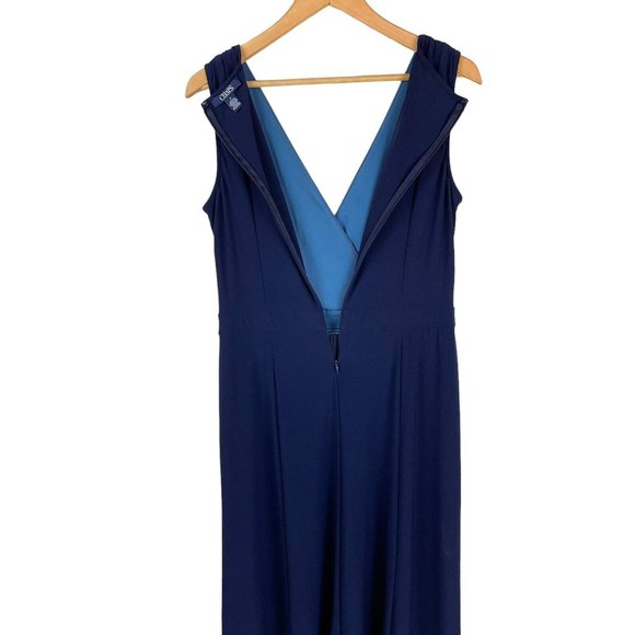 Chaps Dress Women Size Medium Midi Length Grecian Draped Bodice Blue On Blue - Picture 6 of 15